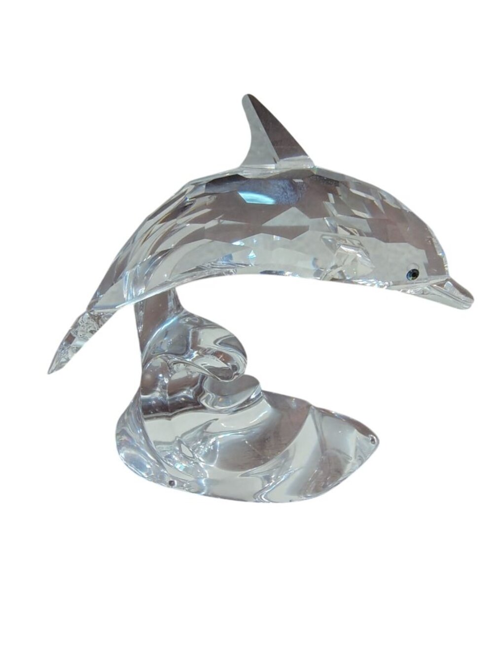 Swarovski Crystal Glass Dolphin on Wave Figurine, Beveled Vintage, 4"